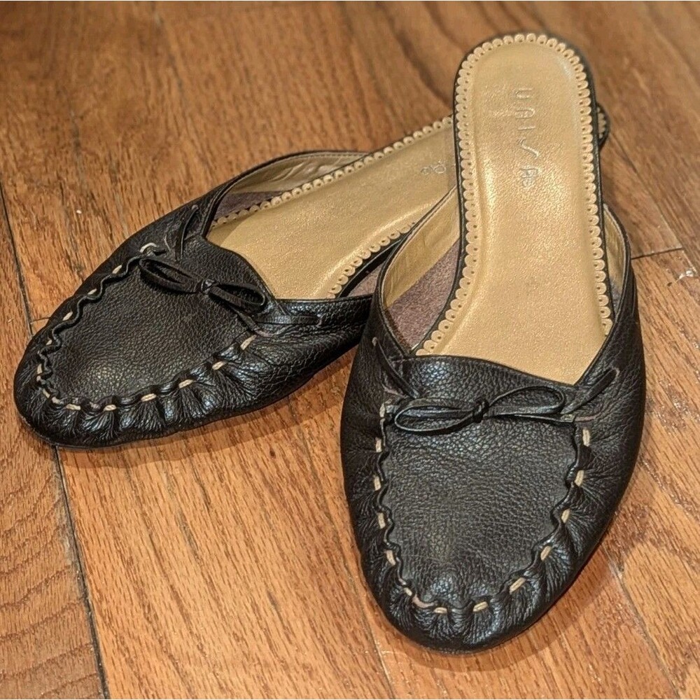 Unisa Brown Leather Stitched Slip On Mules Size 8B Patrik Casual Shoes Baby Heel